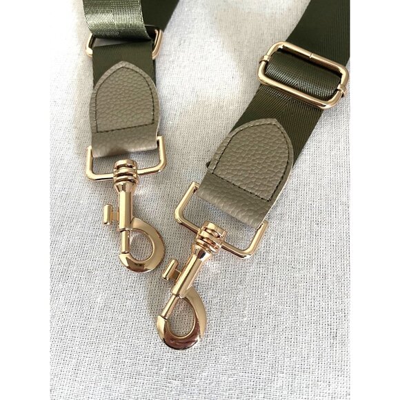 Adjustable Olive Green Bag Strap With Gold Metal Clasps - Picture 2 of 3